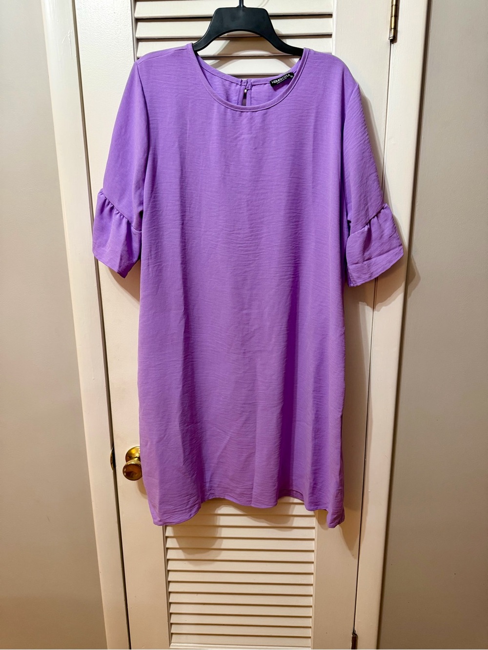 Lavender Shift Dress with Ruffle Elbow Sleeves